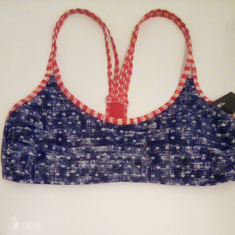 Mossimo American Patriotic Blue and Red Bikini Top with Braided Straps Size L